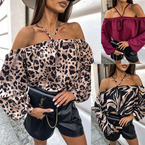 Damen Off-Shoulder Bluse mit elastischen Ärmelbündchen EB