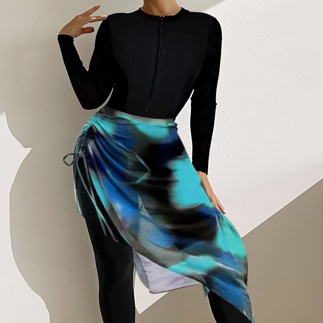 Damen sportlicher Langarm-Surfsuit mit raffinierten Wickeldetails EB