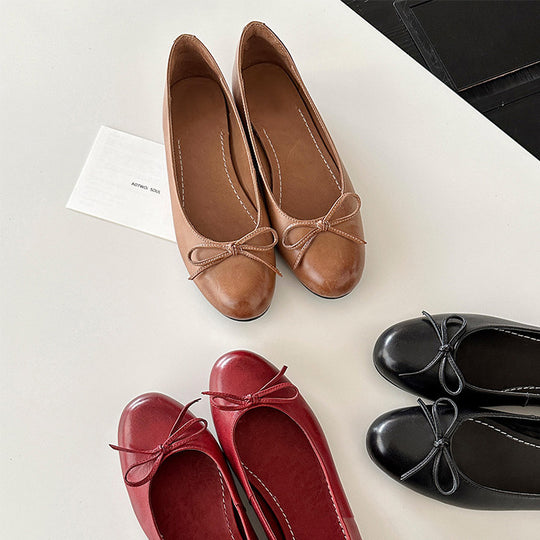 Damen Ballerina Schuhe aus weichem Leder mit elegantem Schleifendetail EB