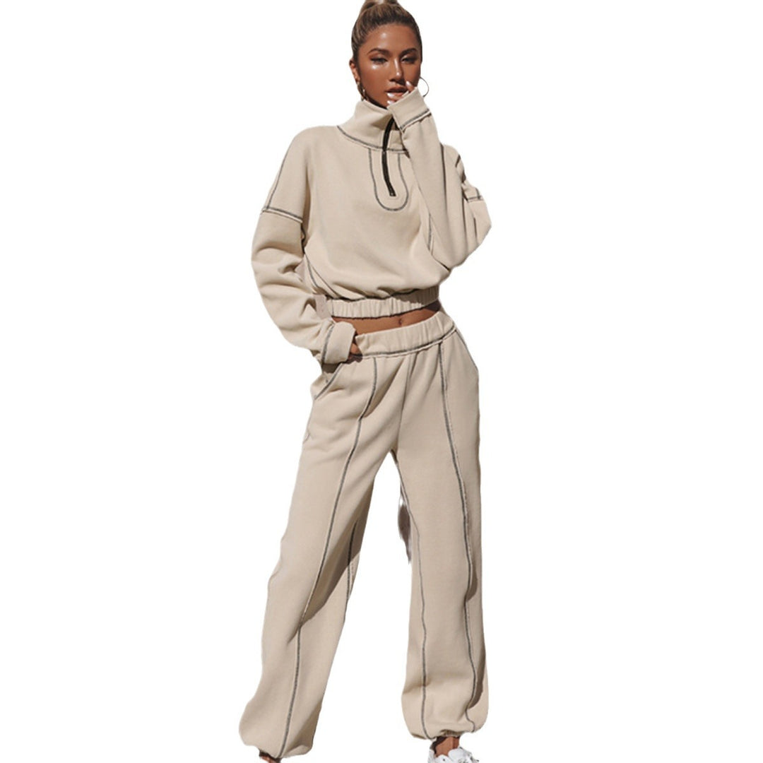 Damen nan kurzes Kapuzen-Sweatshirt mit halbem Reißverschluss elastischem Saum und Kontrastnähten EB