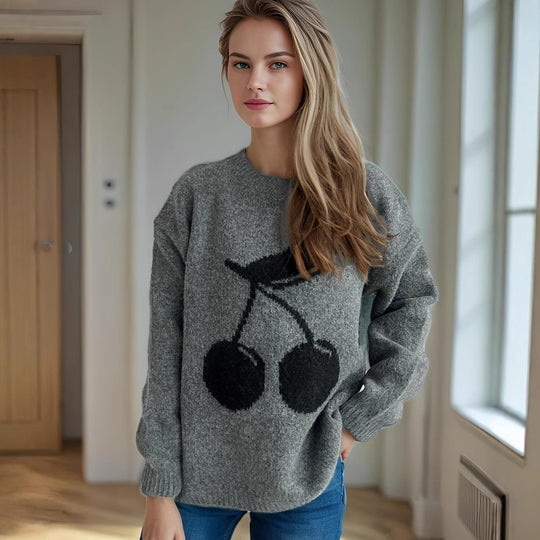 Damen Pullover mit verspieltem Kirschmotiv und weichem Strick EB