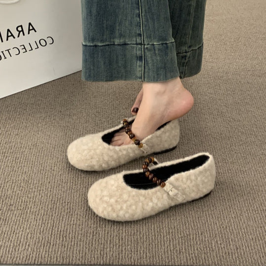 Damen Filz-Ballerinas mit modischer Riemchen-Applikation EB