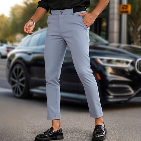 Herren elegante Slim-Fit Freizeithose mit elastischem Bund und klassischen Details EB