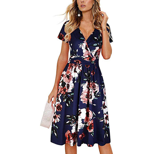 Damen Wickelkleid mit floralen Prints und schlanker Taille EB
