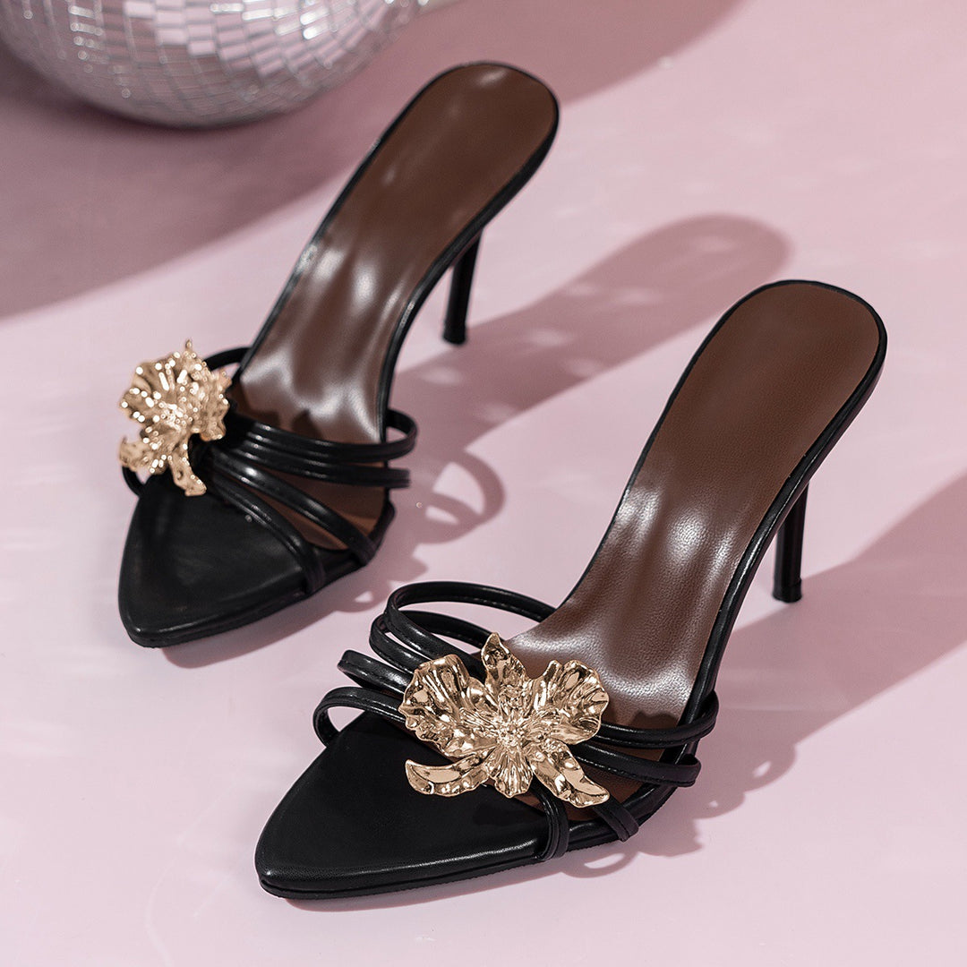 Damen elegante Slingback-Pumps mit dekorativem Blumen-Detail EB
