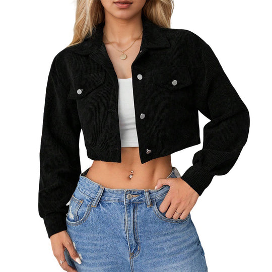 Damen kurze taillierte Cordjacke mit Brusttaschen und Druckknopfleiste Eichborn Berlin
