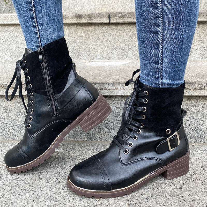 Damen Schnürstiefel mit modischem Wildleder-Detail und robustem Blockabsatz EB