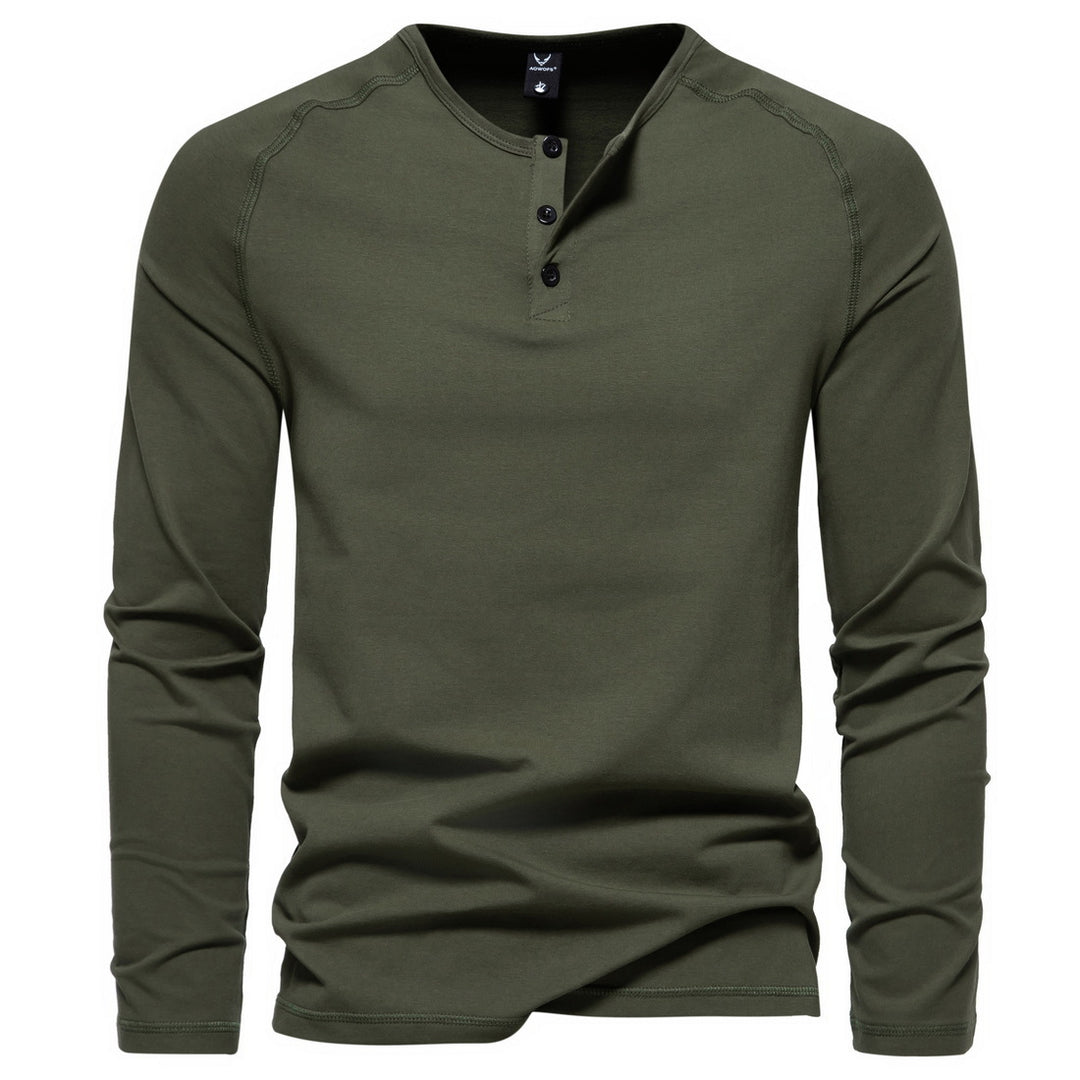 Herren nan langärmeliges Henley-Shirt aus Baumwollmischung mit Knopfleiste und schmaler Schnitt EB