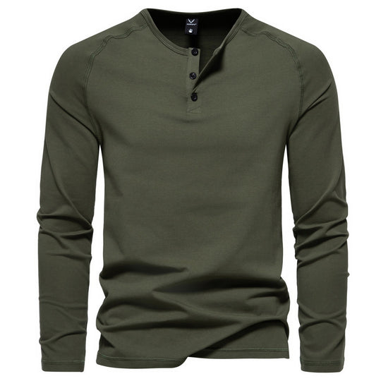 Herren nan langärmeliges Henley-Shirt aus Baumwollmischung mit Knopfleiste und schmaler Schnitt EB