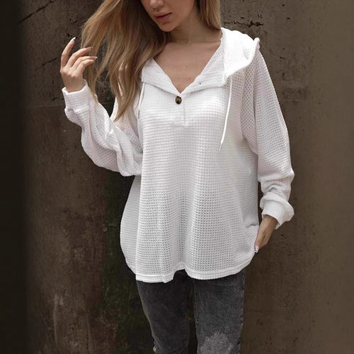Damen lässiger Kapuzenpullover mit Knopfdetails EB