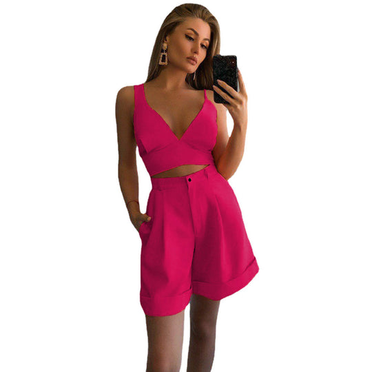 Damen Zweiteiliges Set mit crop Top und eleganten Shorts EB