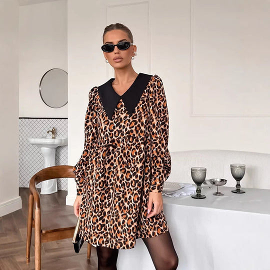 Damen Leichtes Tiermuster Kleid EB
