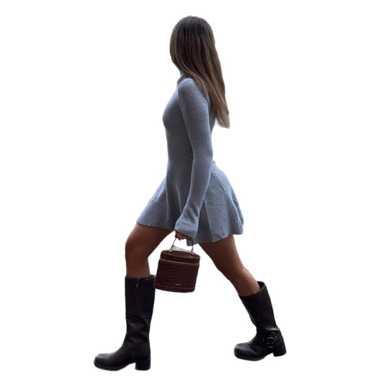 Damen nan geripptes Polokleid mit taillierter Miederform und ausgestelltem Volantrock EB