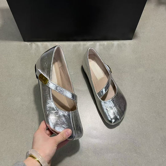 Damen elegante Ballerina-Pumps mit modischem Riemchen und dekorativer Schnalle EB