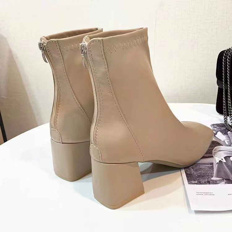 Damen High Heel Stiefeletten mit elegantem Reißverschluss und modischem Blockabsatz EB