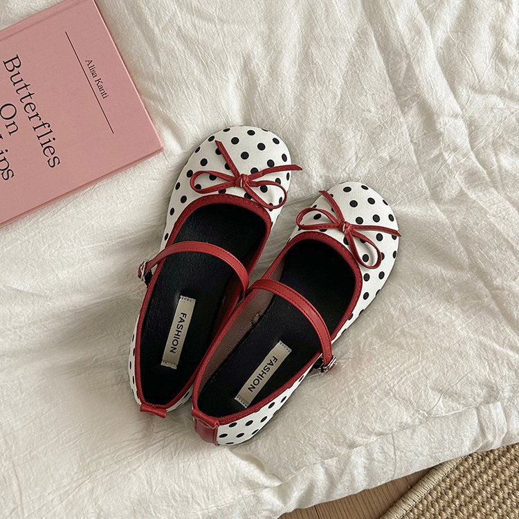 Damen Ballerinas mit dekorativem Schleifen-Design und Punktmuster EB