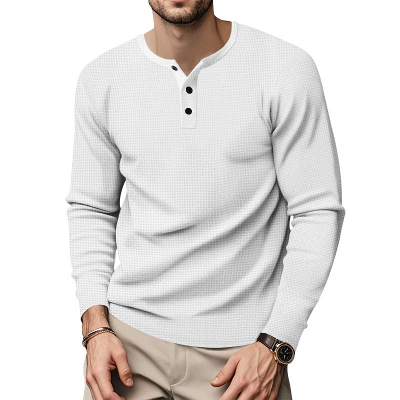 Herren Langarm Henley-Oberteil mit strukturierter Oberfläche EB