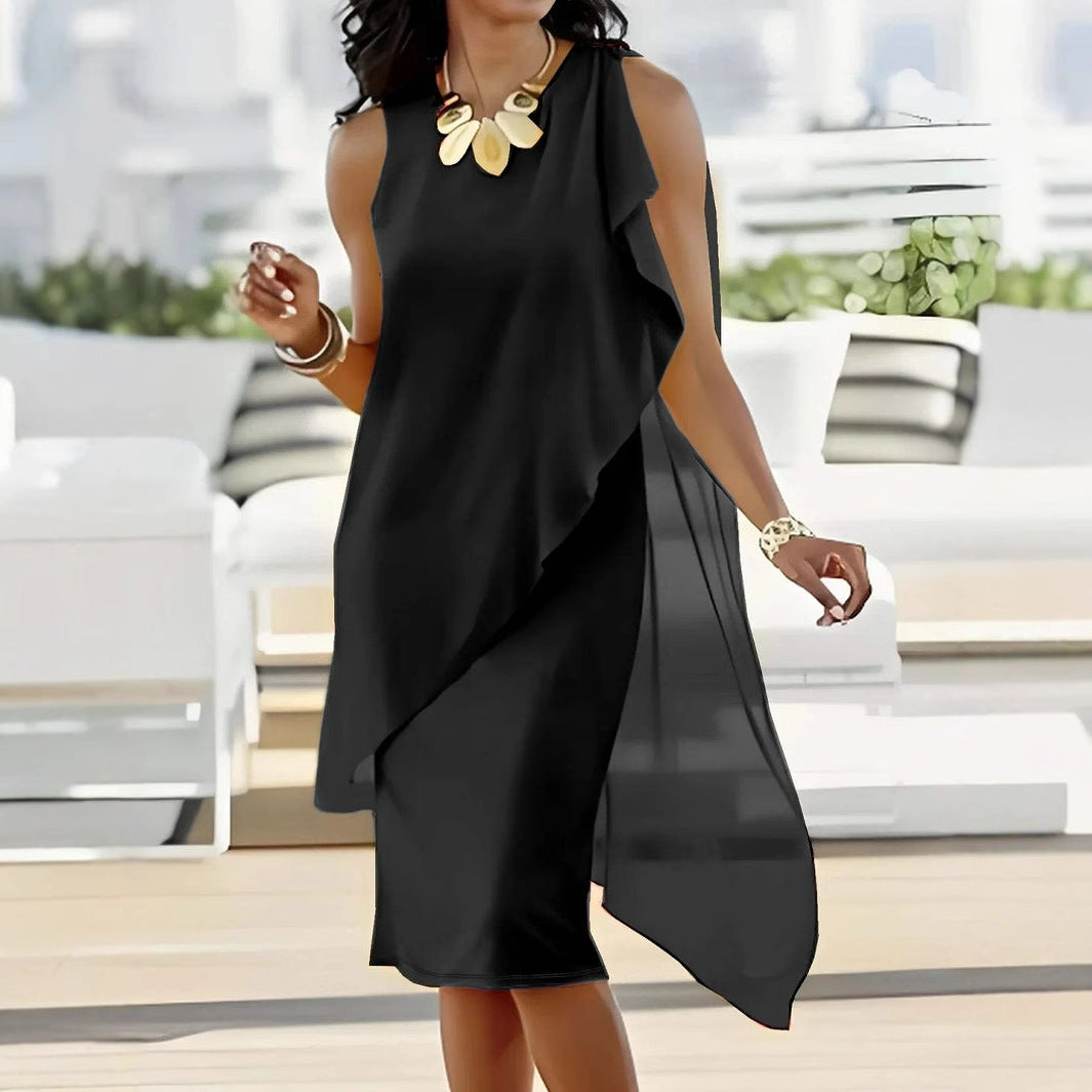 Damen asymmetrisches Chiffonkleid mit fließendem Schnitt EB