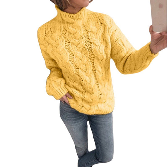 Damen Grobstrickpullover mit Kunststrickmuster und hohem Kragen EB
