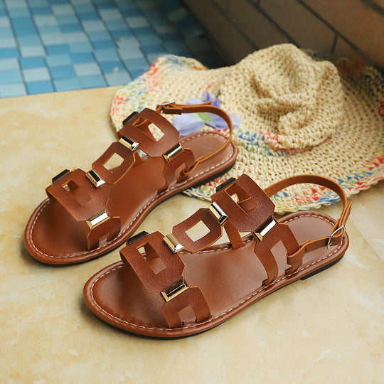 Damen Sandalen mit modischen geometrischen Riemen und komfortabler Fußbettgestaltung EB