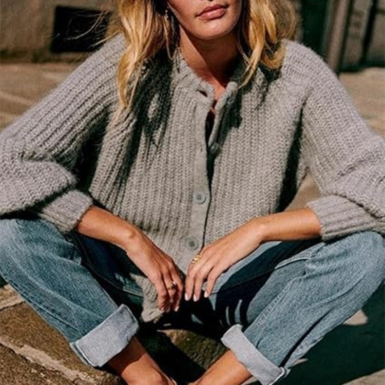 Damen Oversize Mohair-Effekt Strickjacke mit Rippenstruktur und Rundhalsausschnitt EB