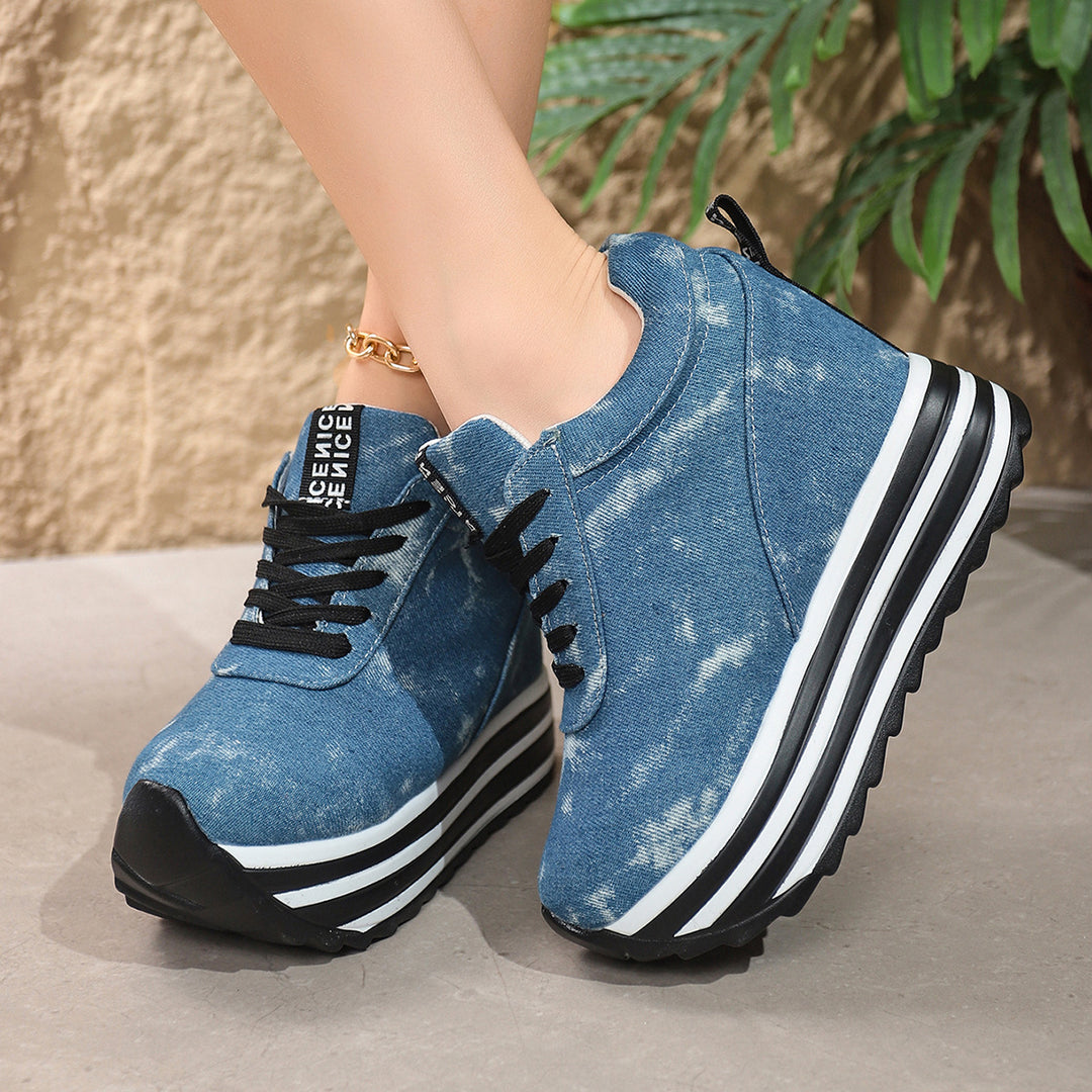 Damen Wedge-Sneaker im Denim-Look mit komfortablem Plateau EB