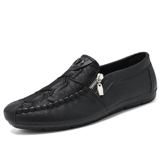 Herren elegante Lederoptik Slipper mit Zierreißverschluss, handgenähter Mokassinnaht und flexibler Komfortsohle EB