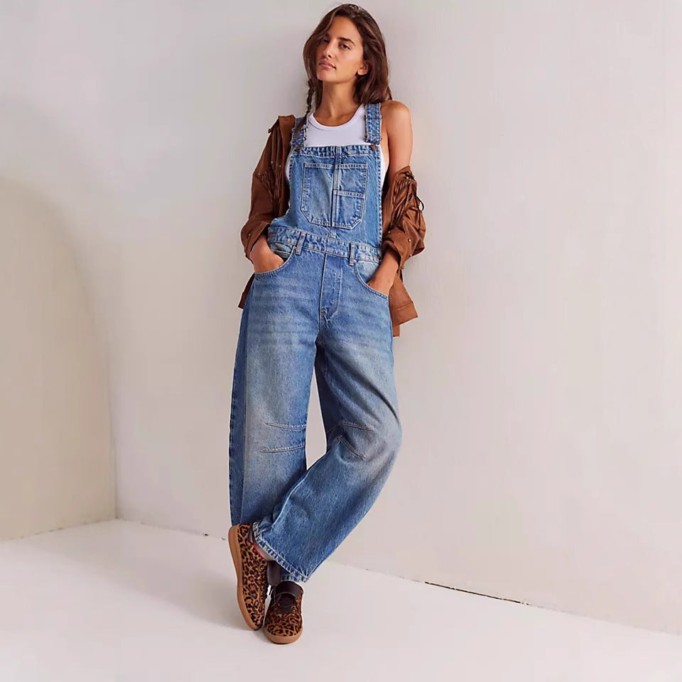 Damen lässige Denim-Latzhose im modernen Schnitt mit verstellbaren Trägern EB