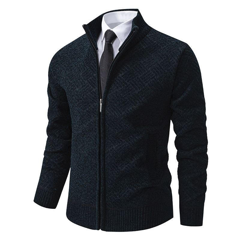 Herren Strickjacke mit modernem Zipper und kreativem Muster EB