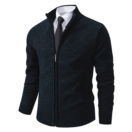 Herren Strickjacke mit modernem Zipper und kreativem Muster EB