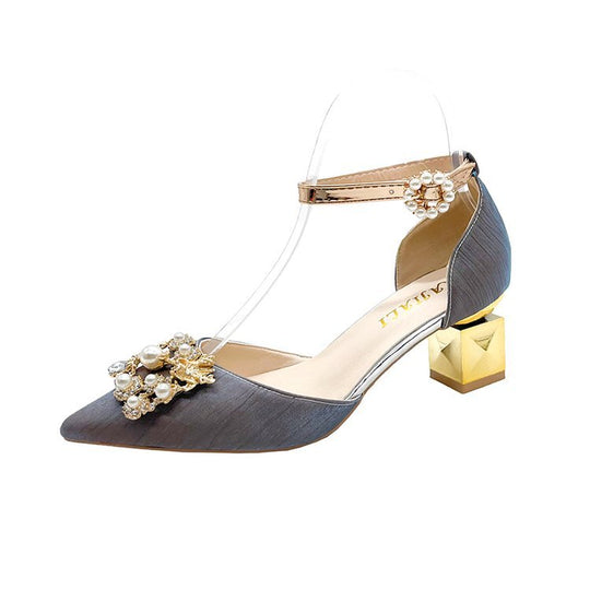 Damen Slingback-Pumps mit eleganter Perlenverzierung und Blockabsatz EB