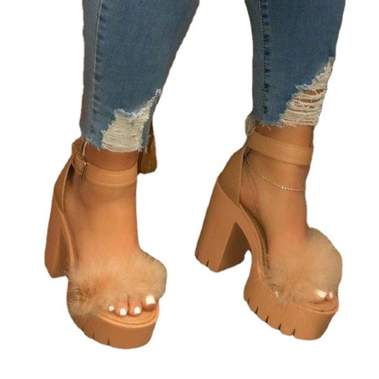 Damen Plateauschuhe mit extravagantem Feder-Detail und knalligem Design EB