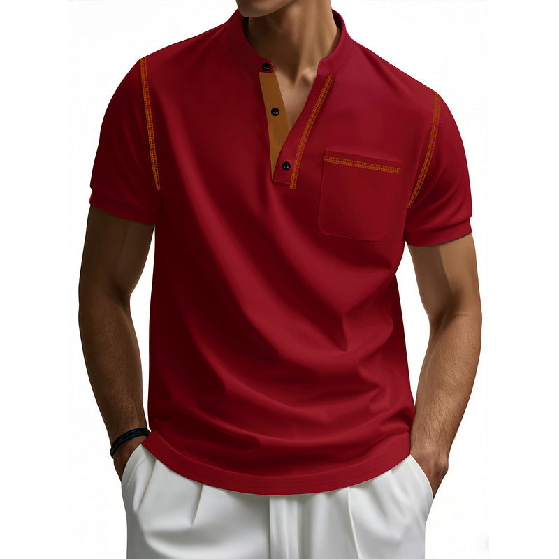 Herren Polo-Shirt mit modischem Henley-Kragen und praktischer Brusttasche EB