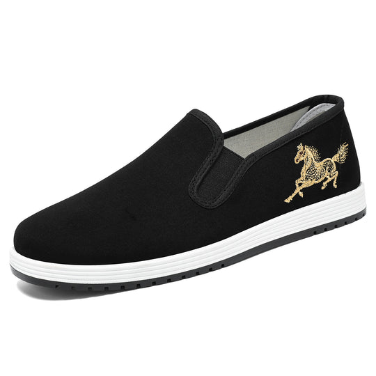 Damen nan leichter Slip-On Canvas-Sneaker mit elastischem Einstieg und bestickter Pferde-Applikation EB