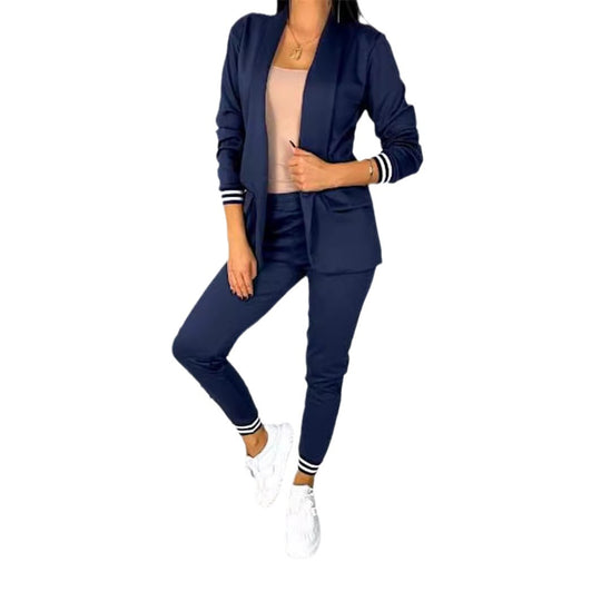 Damen nan sportlich-elegantes Blazer-Jogginghose Zweiteiler mit elastischem Bund und Bündchen EB