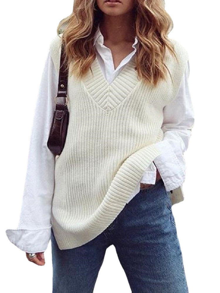 Damen Strickweste im modernen Oversized-Schnitt mit V-Ausschnitt EB