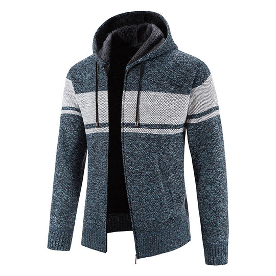 Herren nan gefütterte Strick-Kapuzenjacke mit Teddyfutter, durchgehendem Reißverschluss und Kordelzug EB