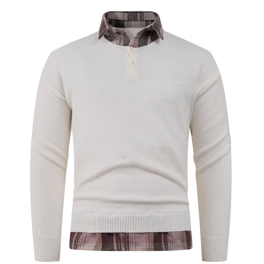 Herren Pullover mit integriertem Hemdkragen und Knopfdetails EB