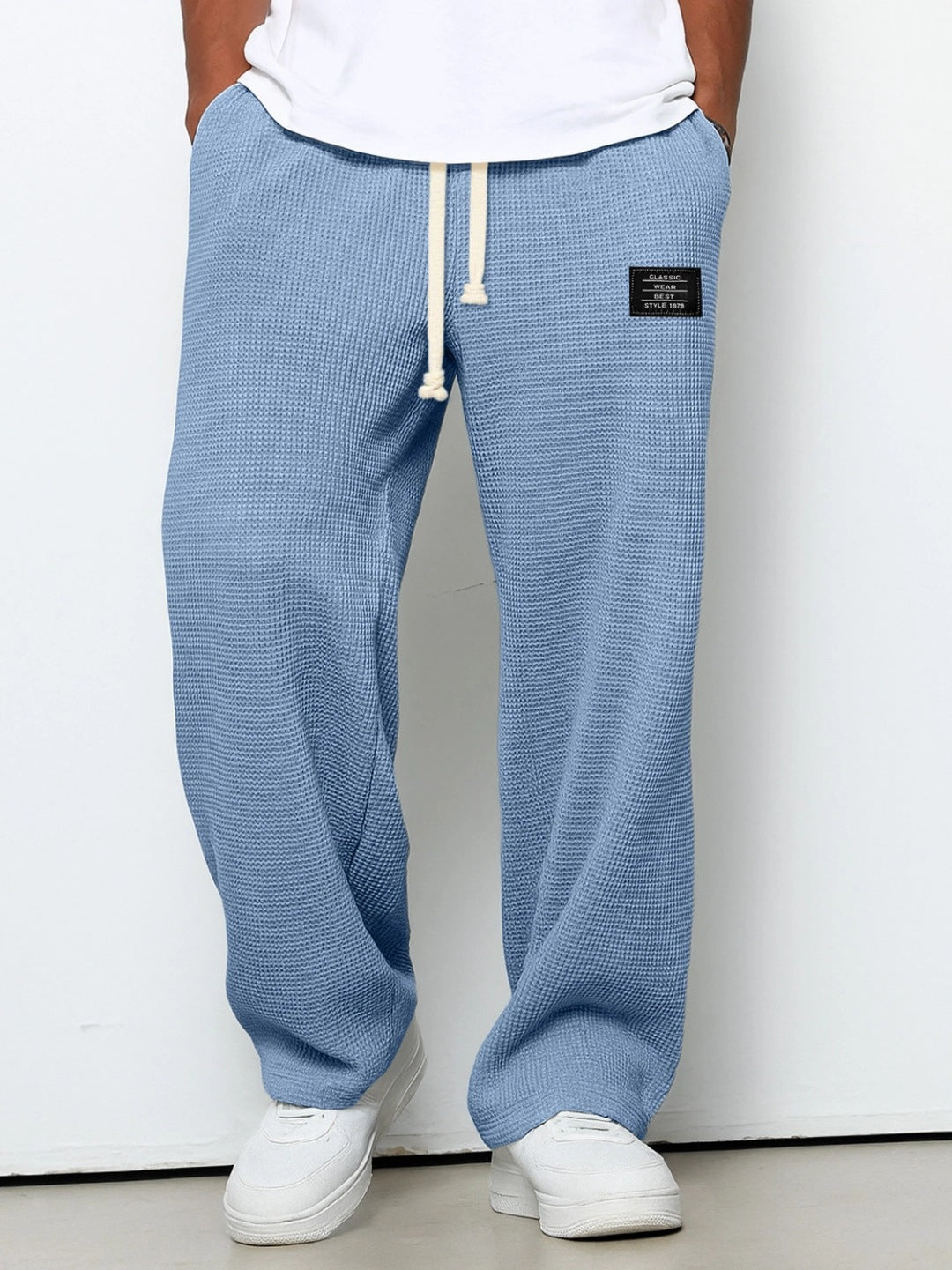Herren nan lässige Waffelstrick Loungehose mit Kordelzug und geradem Schnitt EB