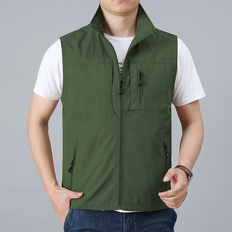 Herren nan technische Zip-Weste mit hochgeschlossenem Kragen wasserabweisendem Nylon und Sicherheitsreißverschlusstaschen EB