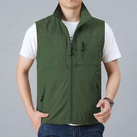 Herren  technische Zip-Weste mit hochgeschlossenem Kragen wasserabweisendem Nylon und Sicherheitsreißverschlusstaschen EB
