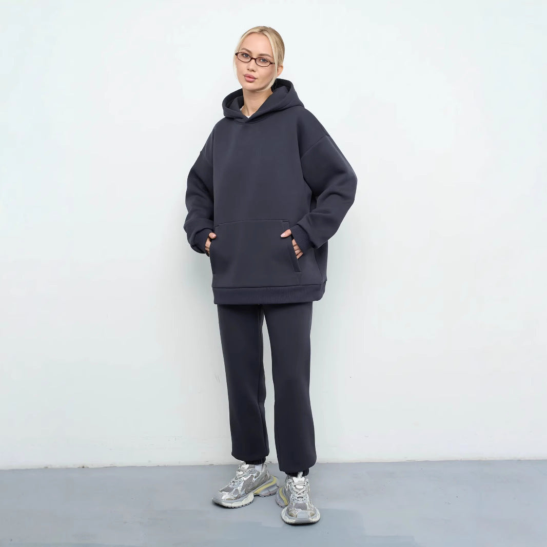 Damen großzügiger Kapuzenpullover Oversize mit Kängurutasche und weichem French-Terry EB