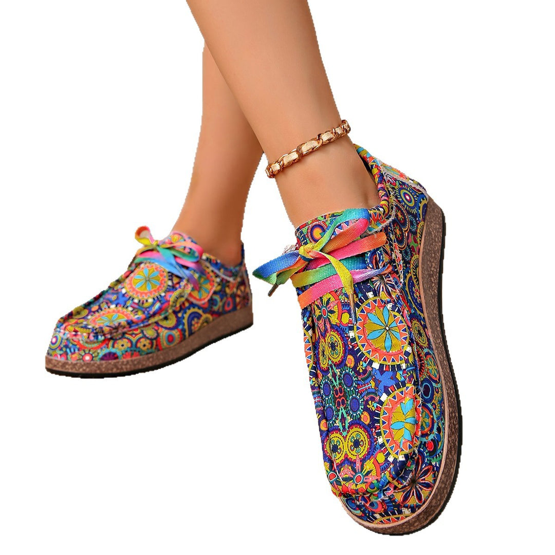 Damen Freizeit Sneaker mit buntem Muster und komfortablem Fußbett EB