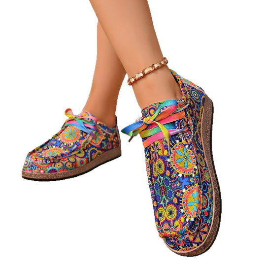 Damen Freizeit Sneaker mit buntem Muster und komfortablem Fußbett EB