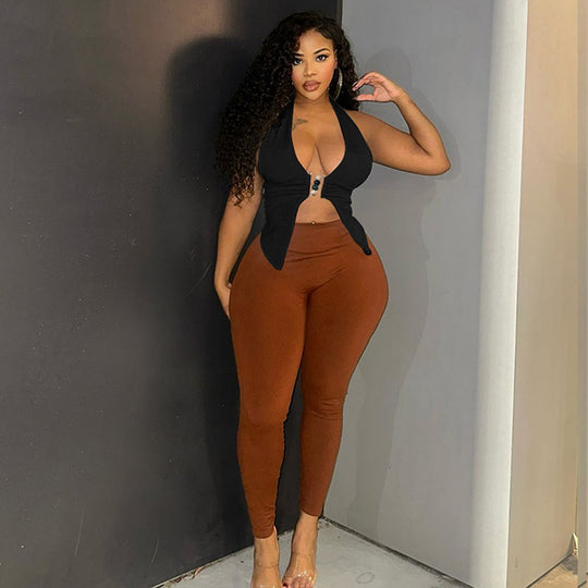 Damen Haltertop mit eleganter Raffung und dekorativen Perlen EB