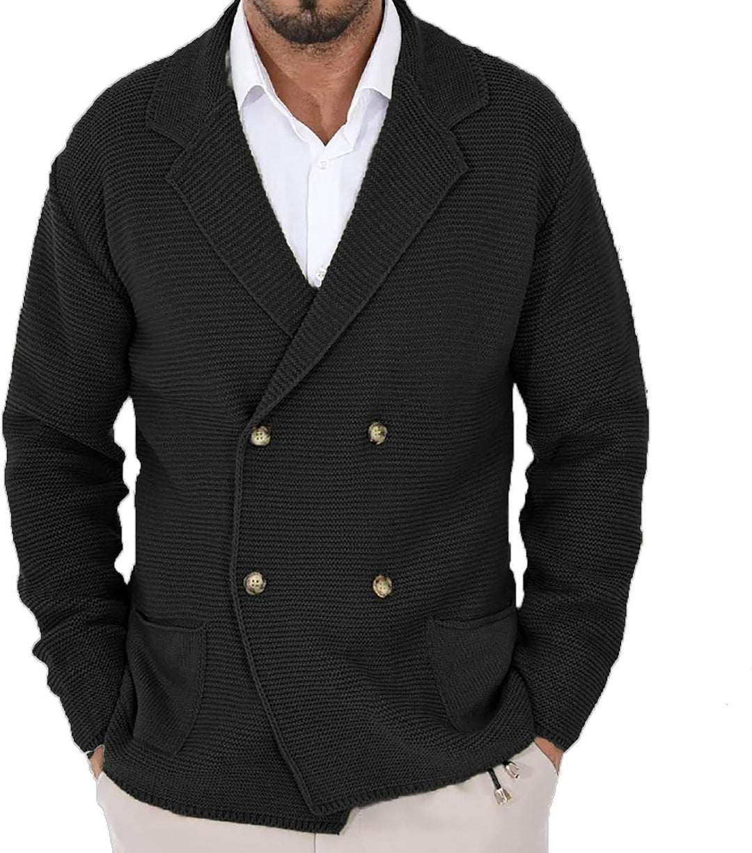 Herren Strickjacke mit modischem Schalkragen und dekorativen Knöpfen EB