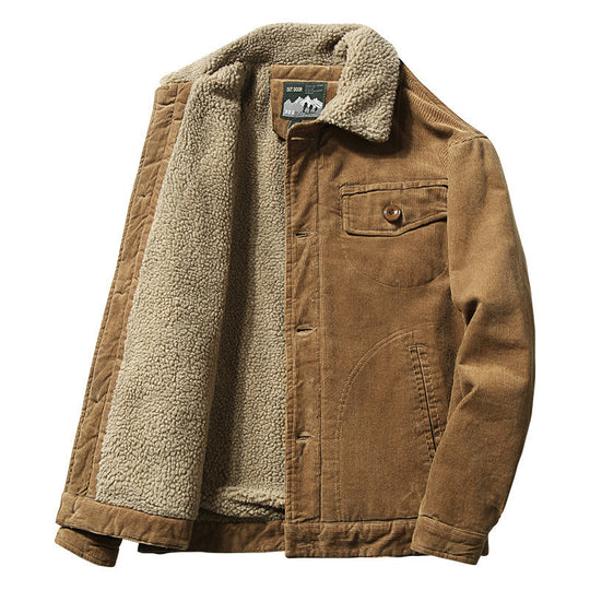 Herren Cordjacke mit durchgehendem Sherpa‑Innenfutter und Hemdkragen EB