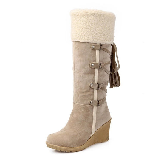 Damen Wedge-Stiefel mit gefüttertem Schaft und modischer Schnürung EB