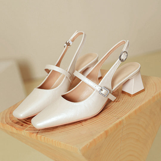 Damen Slingback-Pumps mit elegantem Blockabsatz und verziertem Riemen EB