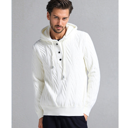 Herren stylischer Strickpullover mit Kapuze und Knopfdetails EB